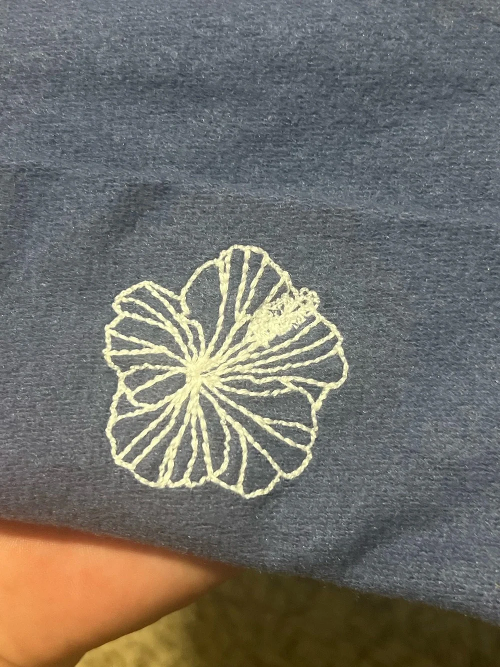 Blue Soft Beanie Tag Aloha Co Kailua HI Hat with White Hibiscus Embroidery